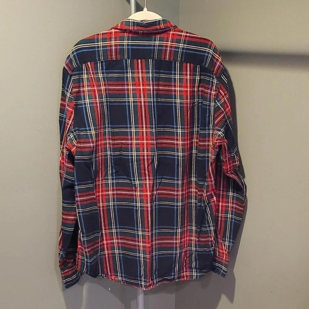 J.Crew Vintage Men's Flannel Plaid‎ Button-up Shirt, Size XL, Black Red Multi